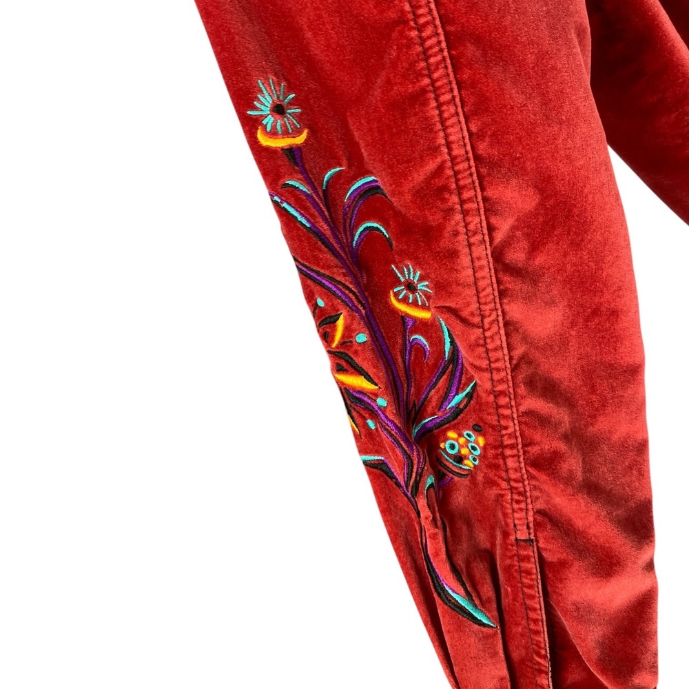 Bob Mackie Wearable Art Red Embroidered Floral Trucker Jacket Womens S Oversized - Picture 7 of 7